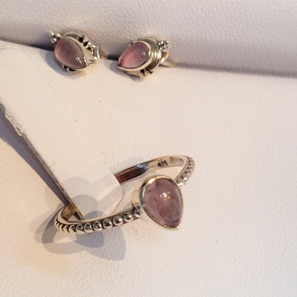 925 Stamped Ring & Earring Set (Amethyst Stones approx 5mm) Ring Size 8
